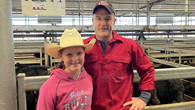 Sadie, 10, and her father Rod Dean from Allans Flat, were looking to buy cattle at the Wodonga store cattle sale.
