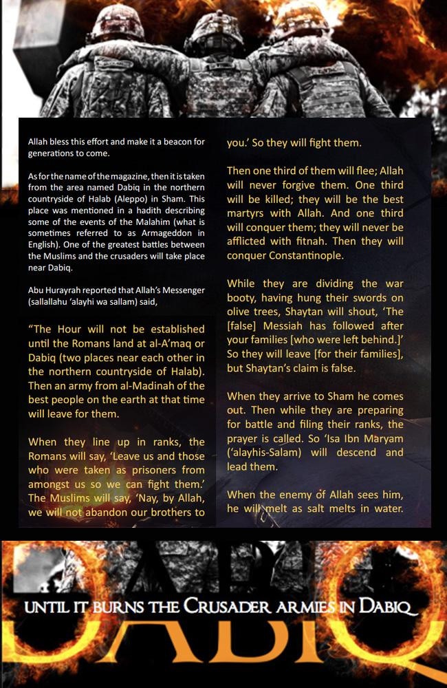 Islamic State’s version of the Dabiq prophecy, published in an issue of their propaganda magazine with the same name.