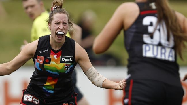 Hannah Stuart in action in her debut season with St Kilda’s AFLW team in 2022. Picture: Supplied