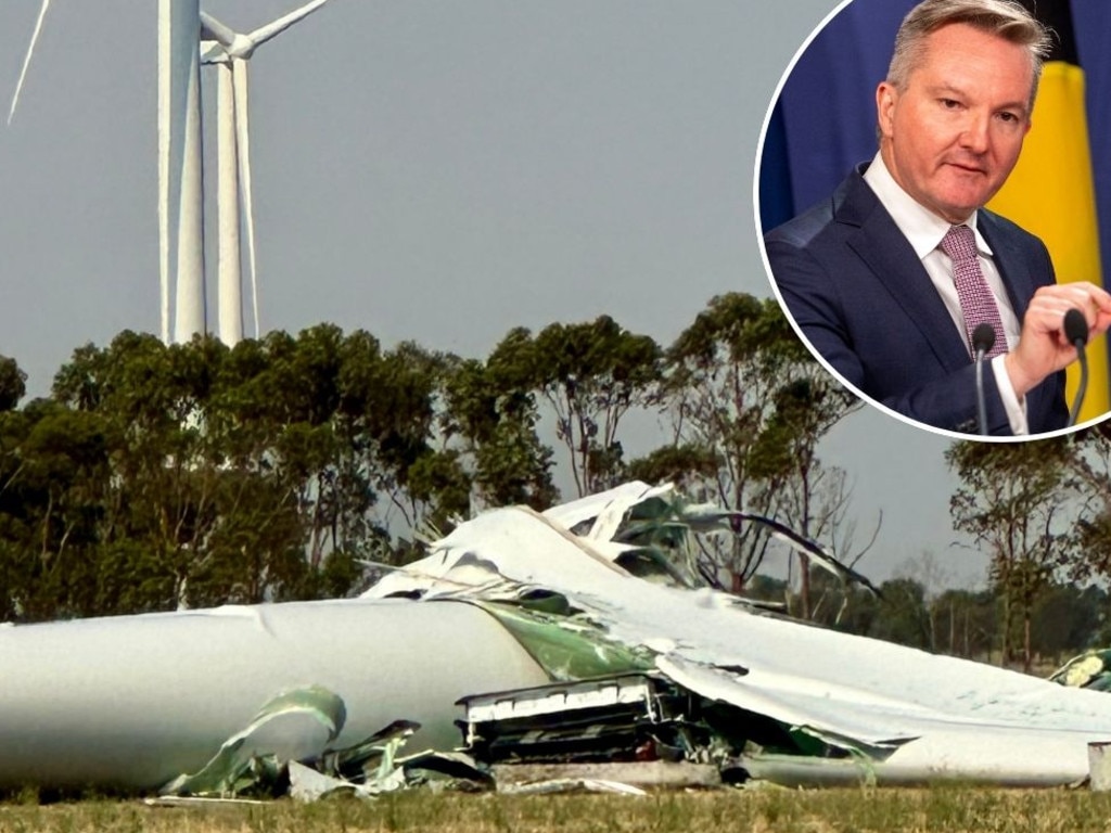 Chris Bowen and fallen wind turbine