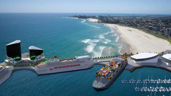 One of the cruise ship berths, two towers and the shipping berth.