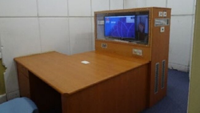 A photo of the audio visual link booth which can be used for inmates to take part in court proceedings remotely.