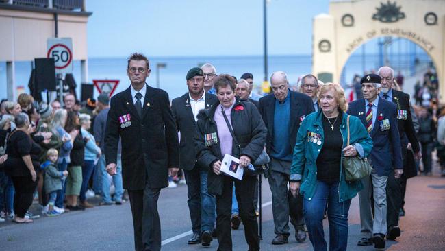 Veterans and supporters march in Brighton. Picture Emma Brasier