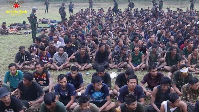 captured Myanmar soldiers and their families in Buthidaung Township, Rakhine State. Picture: Arakan Army