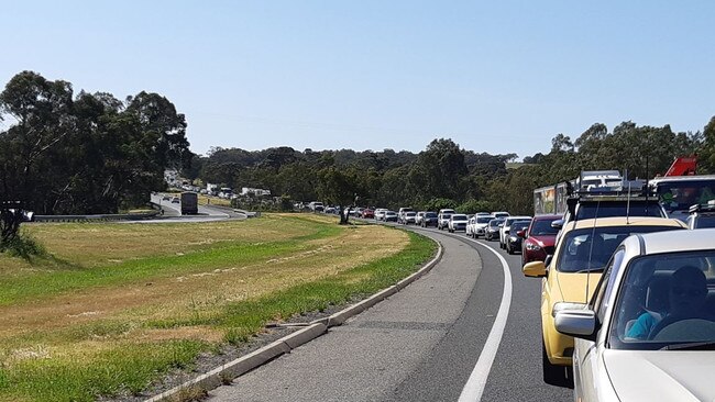 Huge delays on the South-Eastern Freeway after a truck ran out of fuel.