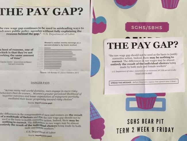 The boys put up posters rubbishing the gender pay gap over the bake sale posters.