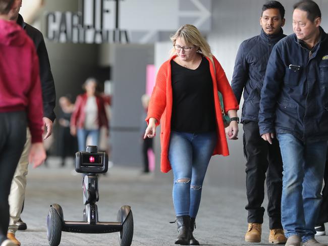 Meet Nimbo the security co-bot hopes to soon be rolling into Melbourne shopping centres, sporting venues and warehouses. Owners see the segway-run autonomous patrol robot revolutionising the security industry.   Picture: Alex Coppel