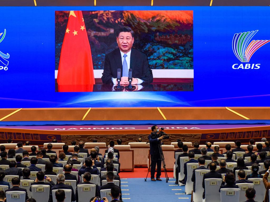 Chinese President Xi Jinping delivers a speech via video at the opening ceremony of the 17th China-ASEAN (Association of Southeast Asian Nations) Expo in Nanning, in southern China's Guangxi province on November 27.