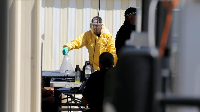 SA Police at the scene of the meth lab bust. Picture: AAP / Kelly Barnes