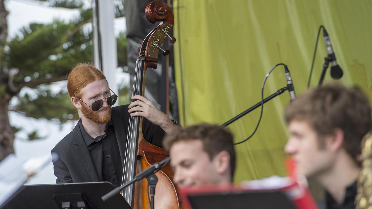 Contrabassist Oscar Peterson performs with The Sydney Conservatorium Jazz Orchestra. Picture: Troy Snook