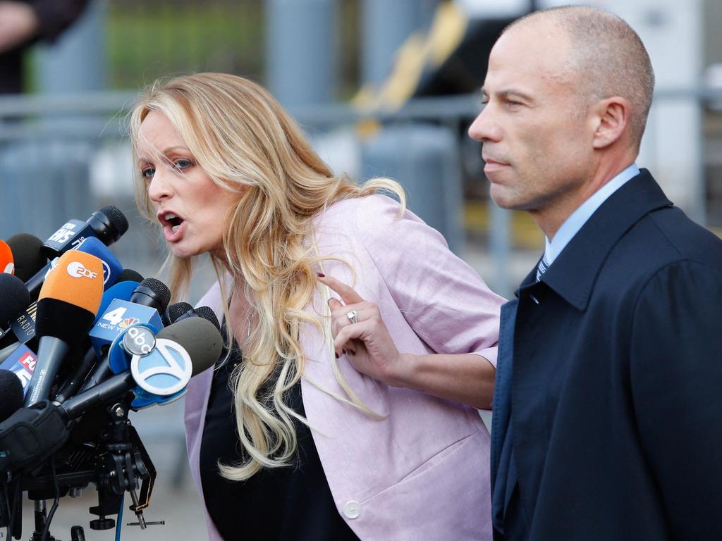 Adult-film actress Stephanie Clifford, also known as Stormy Daniels with her lawyer Michael Avenatti. Picture: AFP