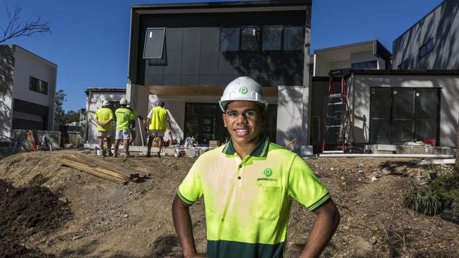 ‘There were so many more options’: AIEF graduate and apprentice landscaper Matthew Collins at a Brisbane work site. Picture: Glenn Hunt