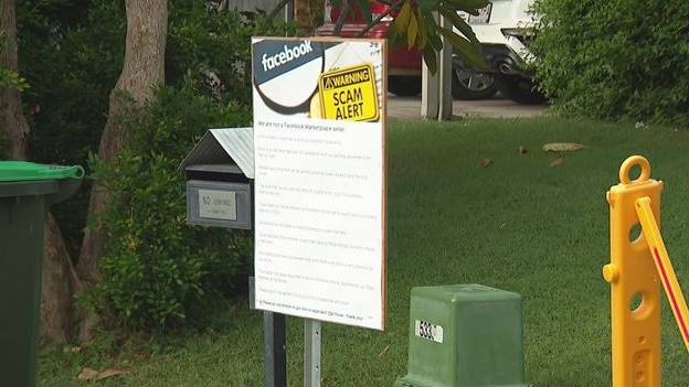 A couple in Queensland, Leah and Gerard have had to resort to extreme lengths to stop after more than 100 buyers turned up to their door after a bogus seller used their address for a Facebook Marketplace scam. Picture: 9News