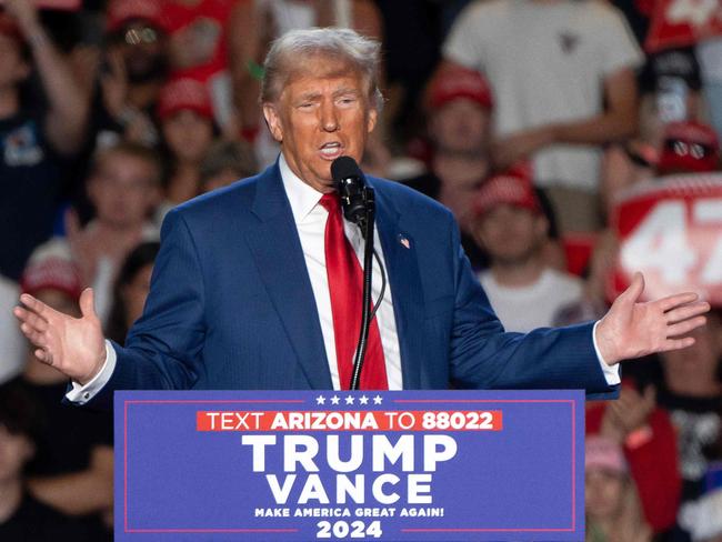 President-elect Donald Trump speaks during a campaign rally at Mullet Arena in Tempe, Arizona on October 24, 2024. Picture: AFP