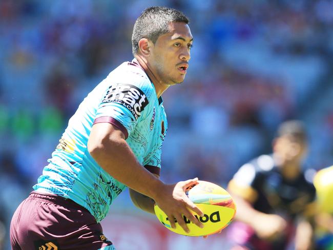 Anthony Milford runs the ball for the Broncos against the Storm. Picture: Mark Evans