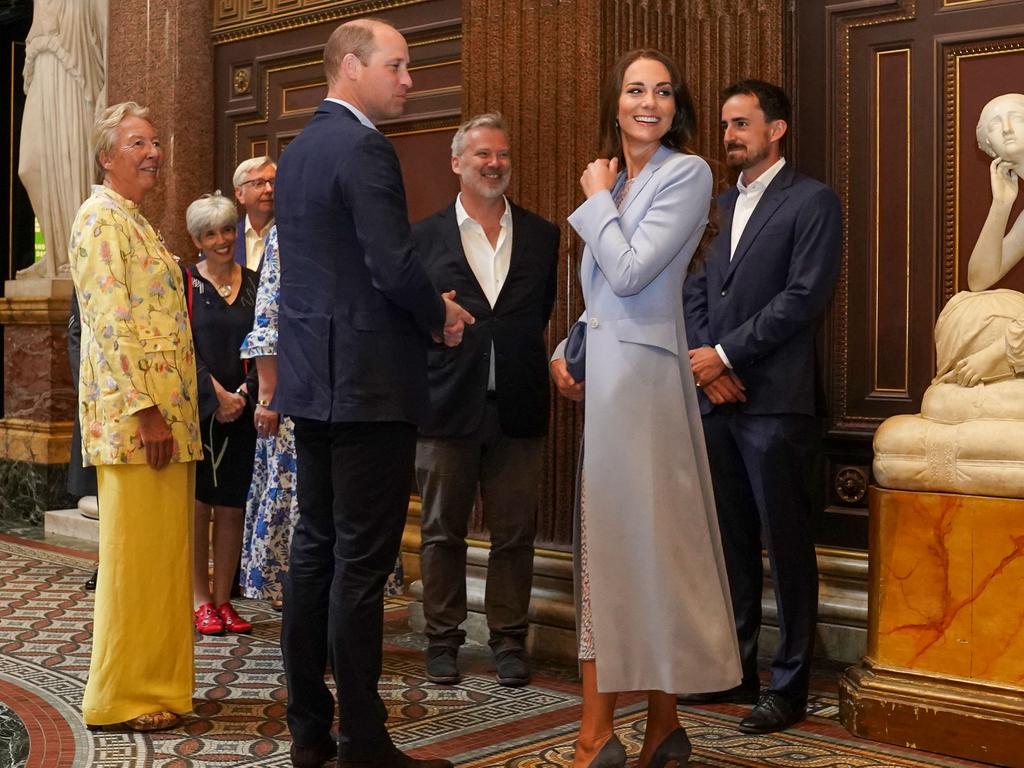 Prince William and Kate Middleton at the unveiling of their first official portrait. Picture: Getty Images