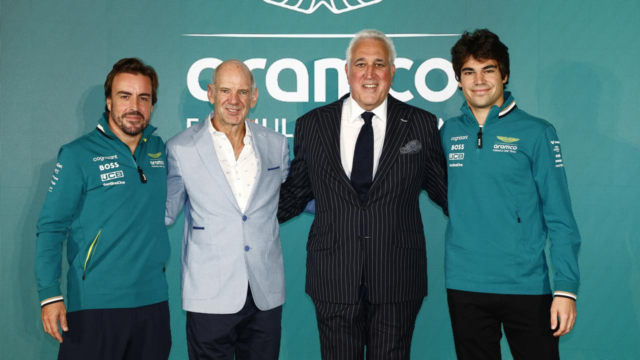 Newey with his new Aston Martin team. (Photo by Zak Mauger/Getty Images for Aston Martin)