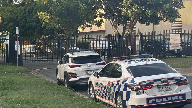 Police on scene at Durack State School where a two-year-old boy was hit by a car. Picture: Nigel Hallett