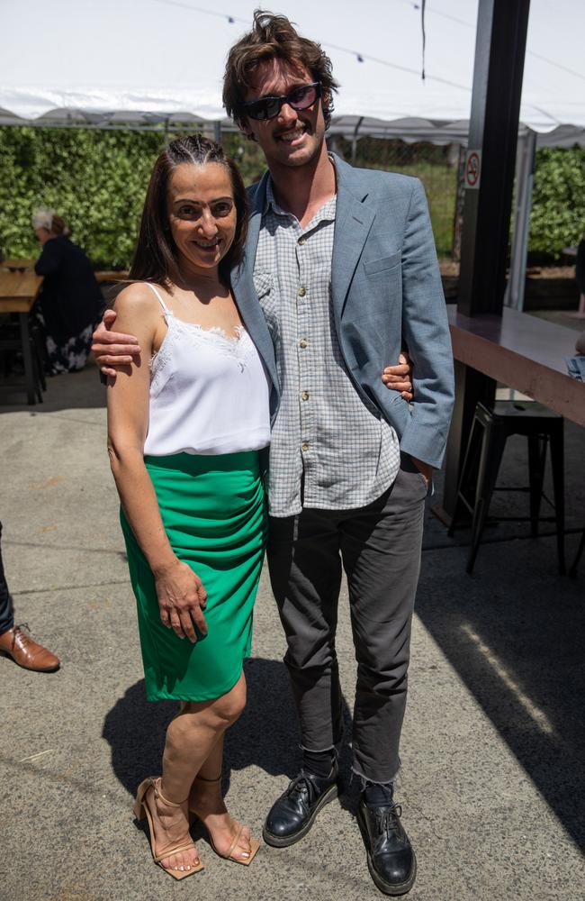 Sam Duffy, left, with Kelly Klapsis from Huskisson at Flamin Galah Brewery in Huskisson for Melbourne Cup Day. Picture: Nathan Schmidt