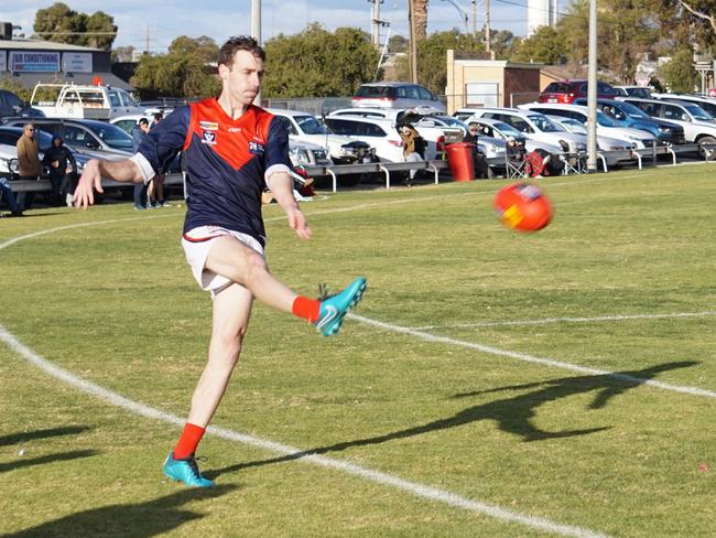 Mildura forward Jack Bower kicks for goal in his side's Sunraysia league match against Wentworth at the Brian Weightman Oval. Picture: Michael DiFabrizio