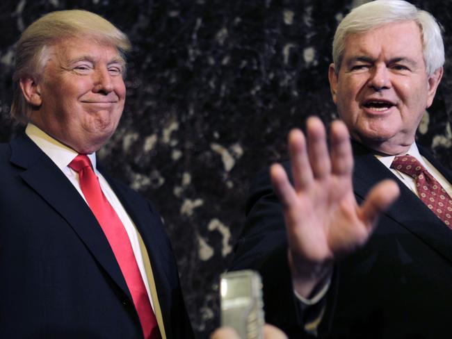 Donald Trump (L) smiles with former House Speaker Newt Gingrich. Picture: Supplied