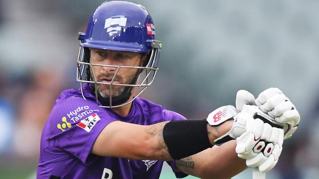 ADELAIDE, AUSTRALIA - JANUARY 05:  Matthew Wade of the Hurricanes during the Men's Big Bash League match between the Adelaide Strikers and the Hobart Hurricanes at Adelaide Oval, on January 05, 2022, in Adelaide, Australia. (Photo by Mark Brake/Getty Images)