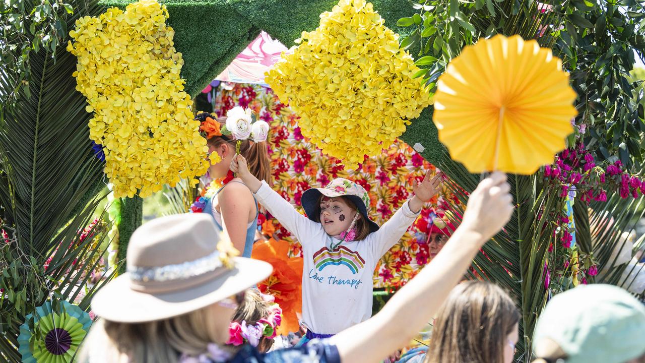 Izzy Warriner, great granddaughter of Carnival of Flowers founder Essex Tait, in the Grand Central Floral Parade, Saturday, September 21, 2024. Picture: Kevin Farmer