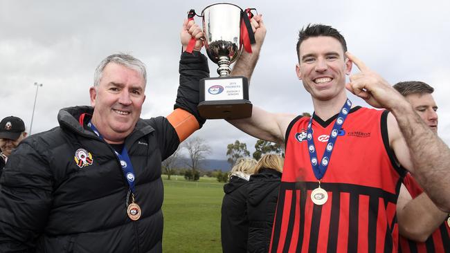 Panton Hill coach Steve Layt and captain Mitchell Anderson. Picture: Andy Brownbill