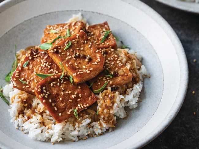 Sticky coconut milk braised tofu from Big Vegan Flavor.