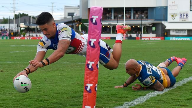 Enari Tuala is a handy backline utility for the Knights. Picture: Getty Images