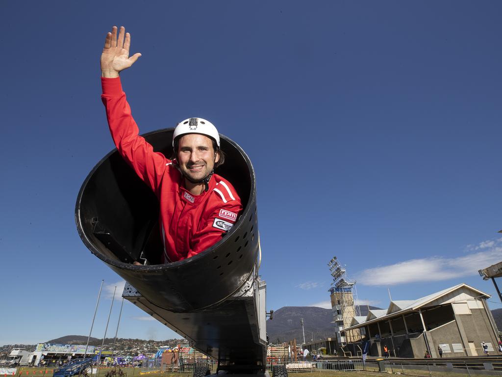 Human Cannonball Warren Brophy at the Hobart Show. PICTURE CHRIS KIDD