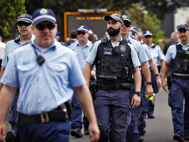 Heavy police presence as the day starts. Picture: Sam Ruttyn