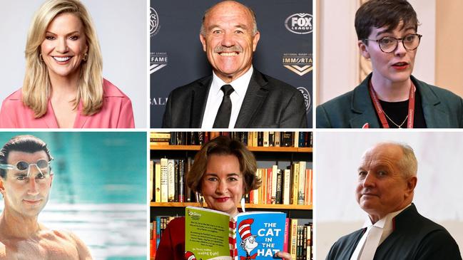 BSHS alumni (clockwise from top left) TV presenter Sandra Sully, rugby league great Wally Lewis, South Brisbane Greens MP Amy MacMahon, Supreme Court justice Peter Applegarth, children’s author Jackie French and Olympic swimmer Duncan Armstrong.