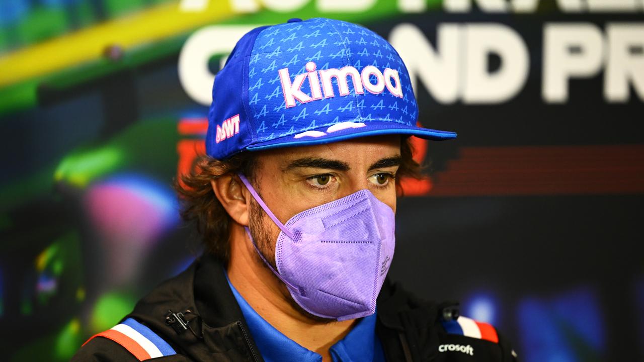 MELBOURNE, AUSTRALIA - APRIL 08: Fernando Alonso of Spain and Alpine F1 looks on in the Drivers Press Conference prior to practice ahead of the F1 Grand Prix of Australia at Melbourne Grand Prix Circuit on April 08, 2022 in Melbourne, Australia. (Photo by Clive Mason/Getty Images)