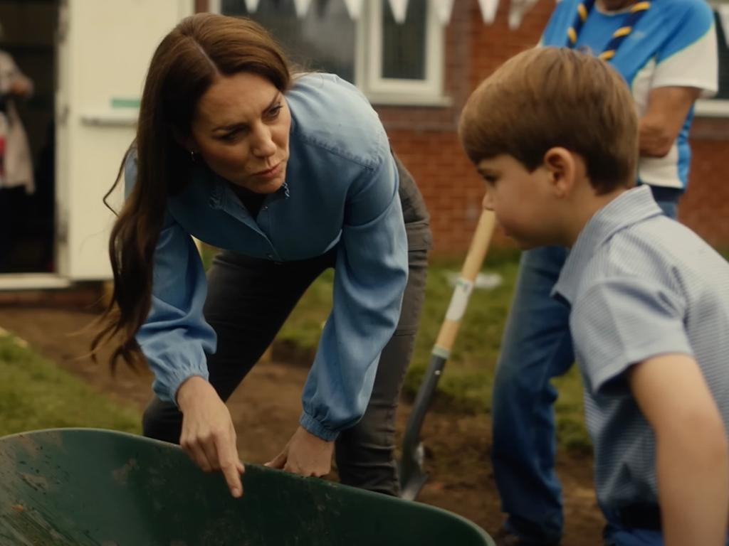 Princess Catherine and Prince Louis, who is said to get his tantrums from his father, Prince William. Picture: YouTube