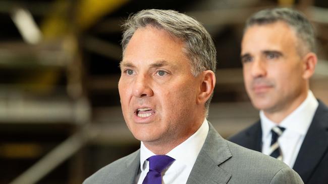 Defence Minister Richard Marles and Premier Peter Malinauskas at Osborne shipyard. Picture: NCA NewsWire / Morgan Sette