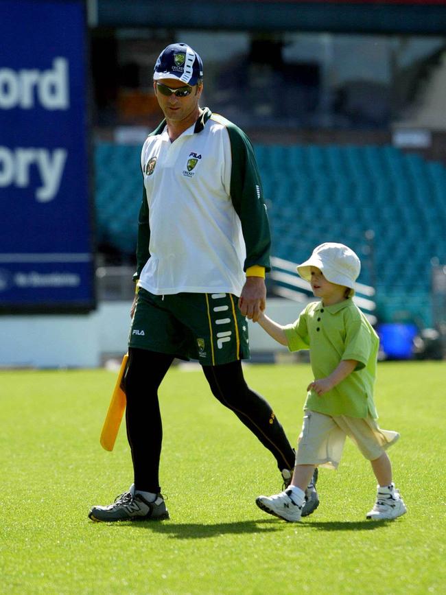 Steve Waugh and son Austin at the SCG in 2003. Picture: Phil Hillyard