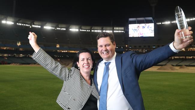 Farmer of the Year 2023, presentation night, MCG, Melbourne, Cropping section and overall winner - Nigel & Vanessa Corish, Condamine, QLD,    Picture Yuri Kouzmin