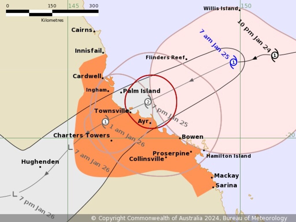 Cyclone Kirrily's track map as of 8am Thursday, January 25, 2024.