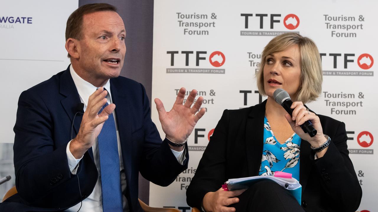 Tony Abbott and Zali Steggall. Picture: Monique Harmer