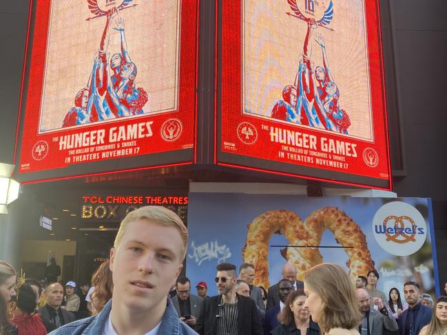 Knox Gibson at a premier of Hunger Games: The Ballad of Songbirds &amp; Snakes.