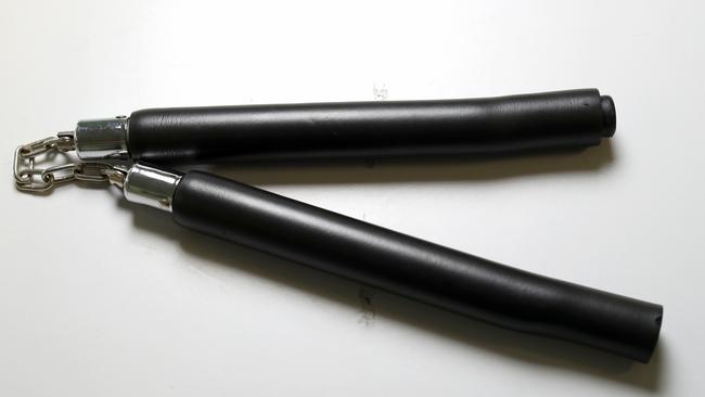 Police found nunchucks inside the car which are a prohibited weapon.