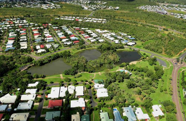 A man tried to swim through Sanctuary Lakes in Palmerston attempts to escape police. Picture: Justin Kennedy