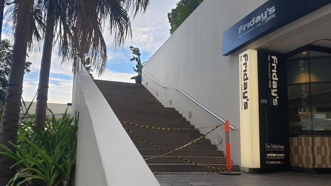 The entrance to Friday's, at Eagle St, cordoned off. Picture: Ellen-Maree Elliot