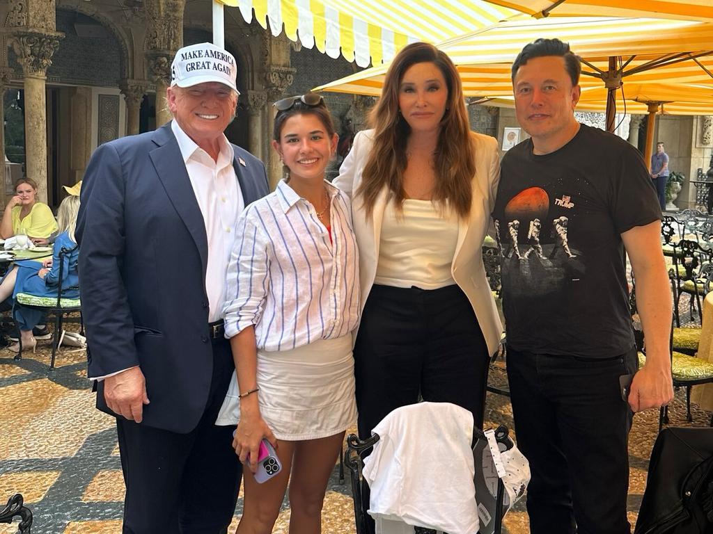 Donald Trump, Kai Trump, Caitlyn Jenner and Elon Musk met at the golf course the day after the 2024 presidential election. Picture: X