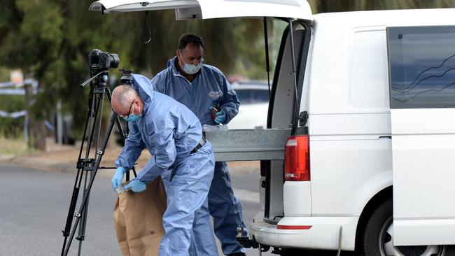 Police at the scene of the suspected murder in St Albans. Picture: Andrew Henshaw