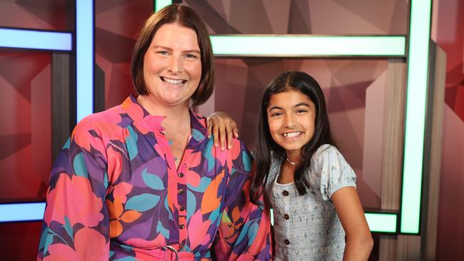 Leisel Jones and interviewer Samara Wheeler, 12, for Tiny Edition, Bowen Hills. Picture: Liam Kidston