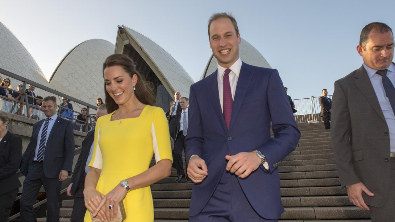 The Duke and Duchess of Cambridge walk near the Opera House as they attend a reception hosted by the Governor and Premier of New South Wales on April 16, 2014. Picture: Arthur Edwards/WPA Pool/Getty Images