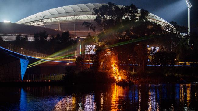 Fire following the 9pm fireworks at Elder Park on New Year's Eve. Picture: AAP Image/ Morgan Sette