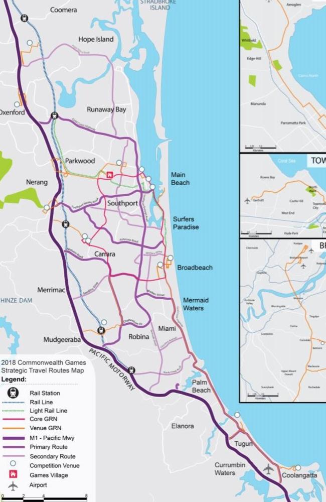 Draft map of the Games Route Network for Gold Coast 2018 Commonwealth Games. Photo: Supplied